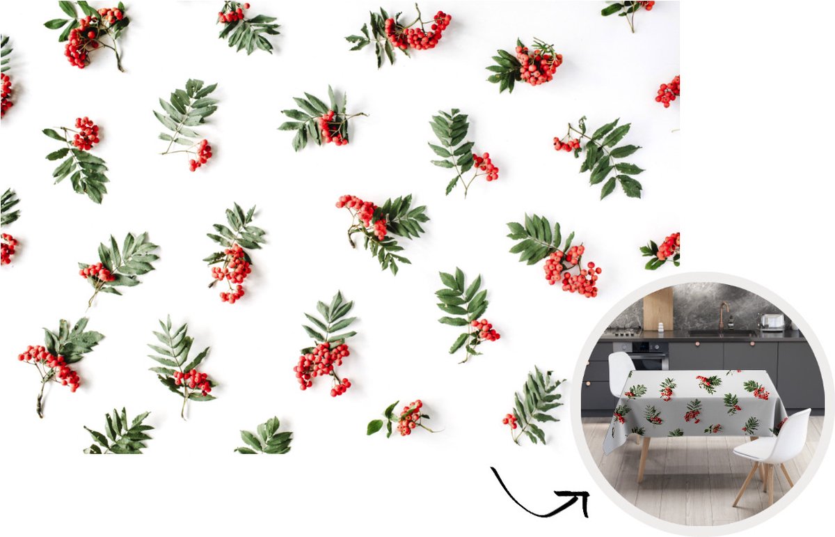 Tafelkleed - Tafellaken - 220x150 cm - Winter - Mistletoe - Rood - Binnen en Buiten
