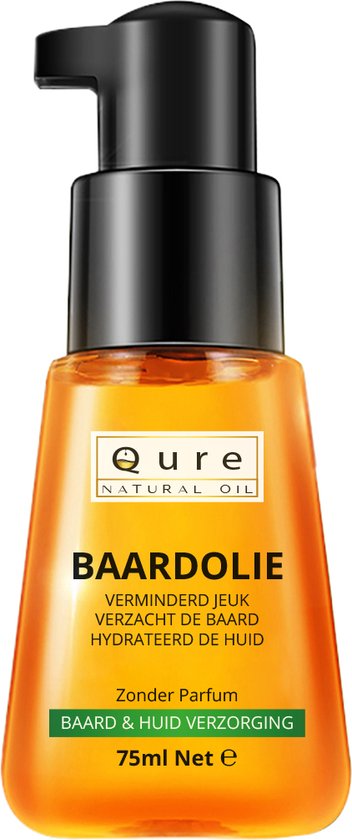 Baardolie 75ml | Qure Natural Oil | Ultieme Baard Verzorgingsolie in een Praktische en Elegante Fles | Zonder Parfum | Baard olie