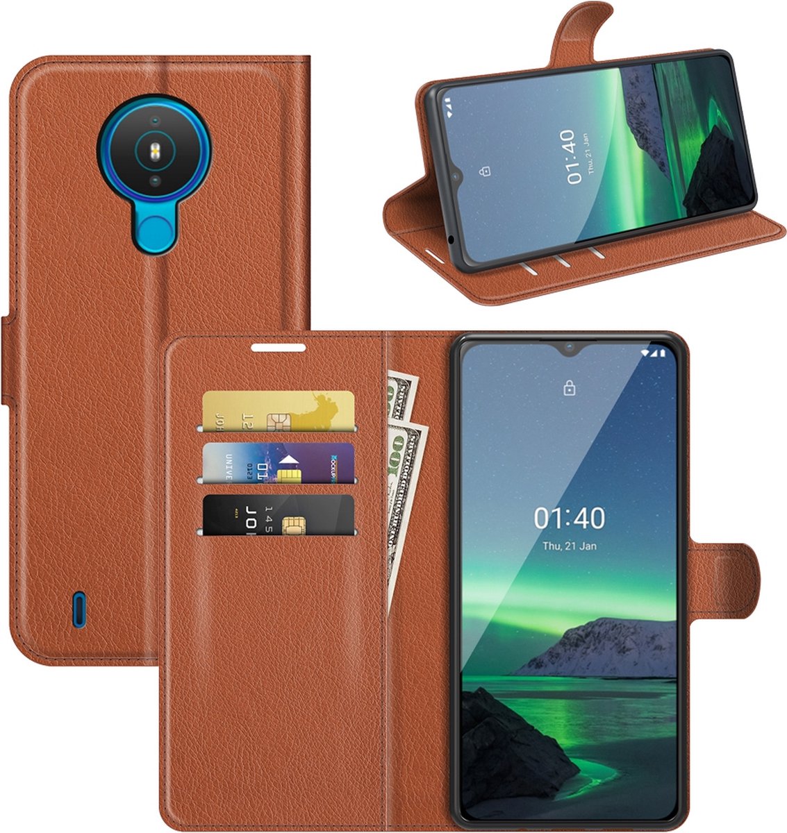 Nokia 1.4 Hoesje - MobyDefend Kunstleren Wallet Book Case - Bruin - GSM Hoesje - Telefoonhoesje Geschikt Voor Nokia 1.4