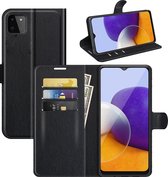 Samsung Galaxy A22 (5G) hoesje - MobyDefend Kunstleren Wallet Book Case - Zwart - GSM Hoesje - Telefoonhoesje Geschikt Voor: Samsung Galaxy A22 (5G)