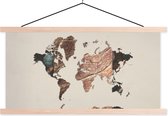 Wanddecoratie - Wereldkaart - Boom - Hout - Schoolplaat - 150x75 cm - Textielposter - Textiel poster