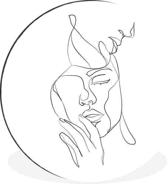 WallCircle - Cercle mural - Cercle mural - Dessin au trait abstrait d'une femme et d'un homme carré - Aluminium - Dibond - ⌀ 60 cm - Intérieur et Extérieur