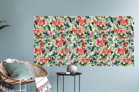 Stickers muraux - Noël - Aquarelle - Vert - Rouge - 120x60 cm - Feuille adhésive