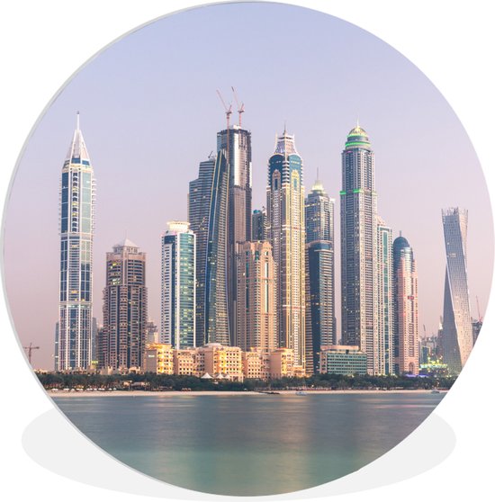 WallCircle - Wandcirkel ⌀ 30 - Dubai - Water - Skyline - Ronde schilderijen woonkamer - Wandbord rond - Muurdecoratie cirkel - Kamer decoratie binnen - Wanddecoratie muurcirkel - Woonaccessoires