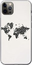 Coque iPhone 12 Pro Max - Wereldkaart - Chiffres - Zwart - Siliconen