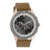 OOZOO Timepieces - Rosé gouden/Titanium horloge met bruine leren band - C10800 - Ø45