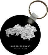 Sleutelhanger - Noord-Brabant - Wegenkaart Nederland - Zwart - Plastic - Rond - Uitdeelcadeautjes