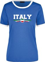 Italy blauw/wit ringer landen t-shirt logo met vlag Italie - dames - landen shirt - supporter kleding / EK/WK S