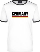 Germany supporter wit/zwart ringer t-shirt Duitsland met vlag - heren - Duitsland landen shirt - supporter kleding / EK/WK L