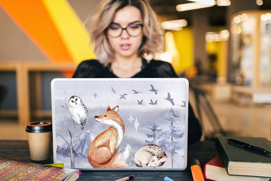 Sticker pour ordinateur portable - 15,6 pouces - Hiver - Hibou - Cerf - Renard