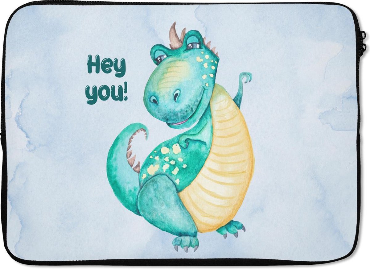 Laptophoes 13 inch - Dinosaurus - Kinderkamer - Quote - Jongens - Meisjes - Kind - Laptop sleeve - Binnenmaat 32x22,5 cm - Zwarte achterkant