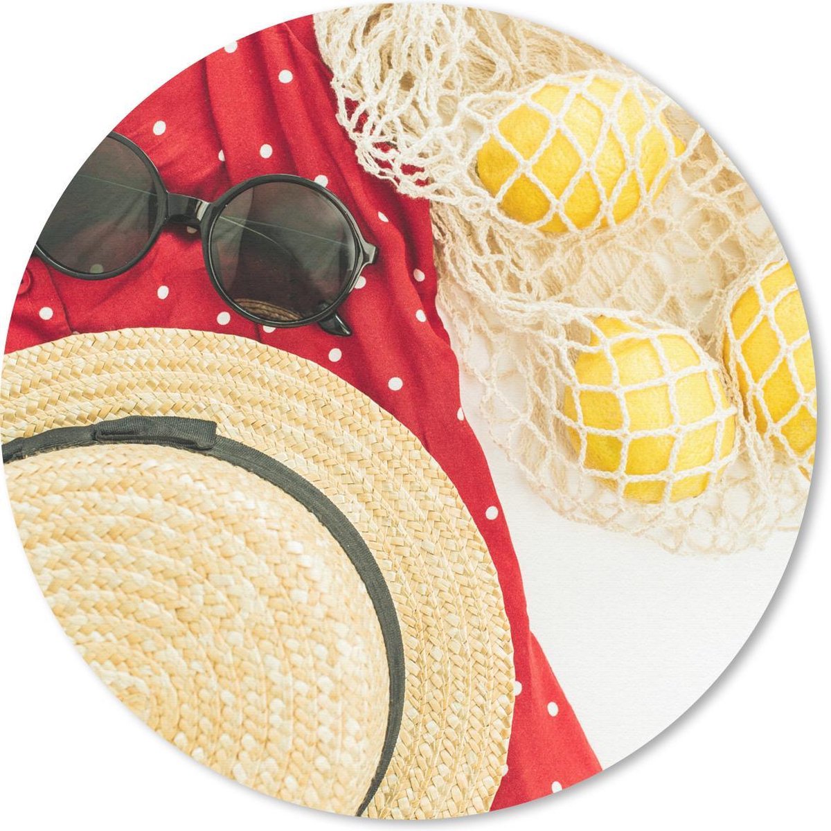 Muismat rond 50x50 cm - Mousepad Zonnebril - Hoed - Citroen - Ronde muismatten