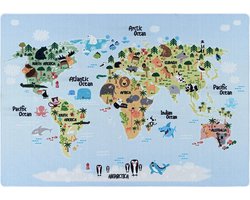 Kindervloerkleed - Pleun Wereldkaart Blauw 100x150cm