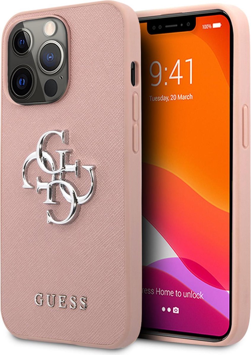 Guess iPhone 13 Pro Back Cover Hoesje - Pu Saffiano, Roze - Bescherm je Telefoon!
