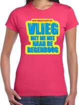 Foute party Vlieg met me mee naar de regenboog verkleed/ carnaval t-shirt roze dames - Foute hits - Foute party outfit/ kleding XL