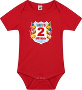 Happy birthday 2e verjaardag romper - unisex - jongens - meisjes - 2 jaar met emoticons rood voor babys 56 (1-2 maanden)