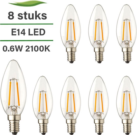 E14 LED lamp - 8-pack - Kaarslamp - 0.6W - 2100K extra warm