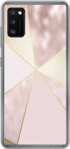 Geschikt voor Samsung Galaxy A41 hoesje - Marmer print - Roze - Goud - Chic - Siliconen Telefoonhoesje