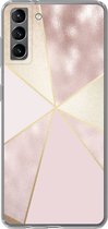 Geschikt voor Samsung Galaxy S21 Plus hoesje - Marmer print - Roze - Goud - Chic - Siliconen Telefoonhoesje