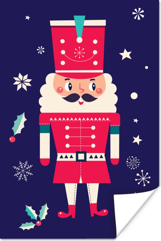 Poster Kerstman - Kerst - Hulst - Sneeuw - 80x120 cm - Kerstmis Decoratie - Kerstversiering - Kerstdecoratie Woonkamer - Kerstversiering - Kerstdecoratie voor binnen - Kerstmis