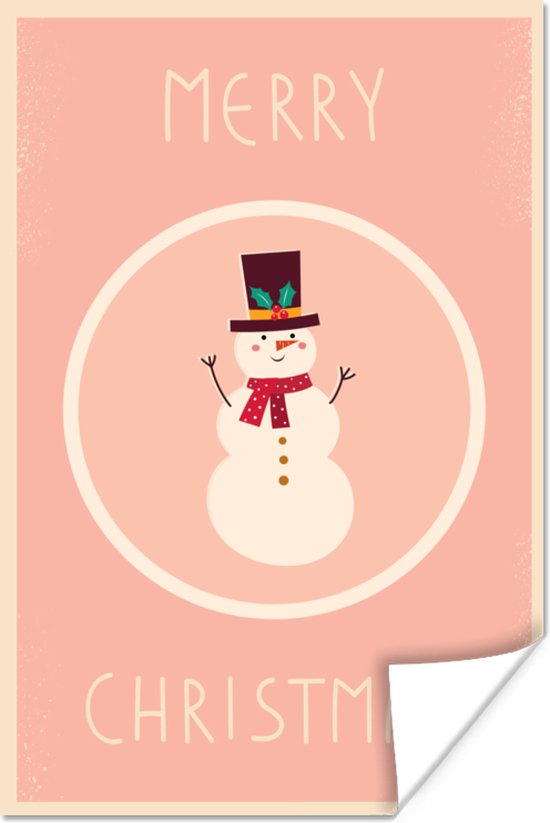 Poster Sneeuwpop - Quotes - Kerst - Merry christmas - Roze - Winter - 40x60 cm - Kerstmis Decoratie - Kerstversiering - Kerstdecoratie Woonkamer