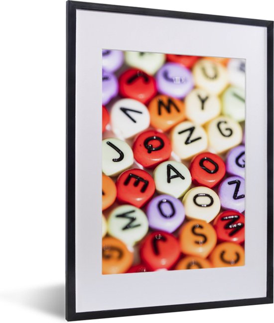 Fotolijst incl. Poster – De letters van het alfabet op kralen – 30×40 cm – Posterlijst