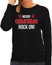 Merry Christmas  Rock on foute Kersttrui - zwart - dames - Kerstsweaters / Kerst outfit 2XL