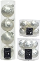 Compleet glazen kerstballen pakket ijslak wit glans/mat 26x stuks - 10x 6 cm - 12x 8 cm - 4x 10 cm