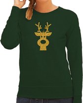 Rendier hoofd Kerst trui - groen met gouden glitter bedrukking - dames - Kerst sweaters / Kerst outfit XL