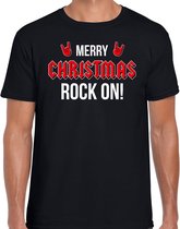 Merry Christmas rock on Kerst t-shirt - zwart - heren - Kerstkleding / Kerst outfit L