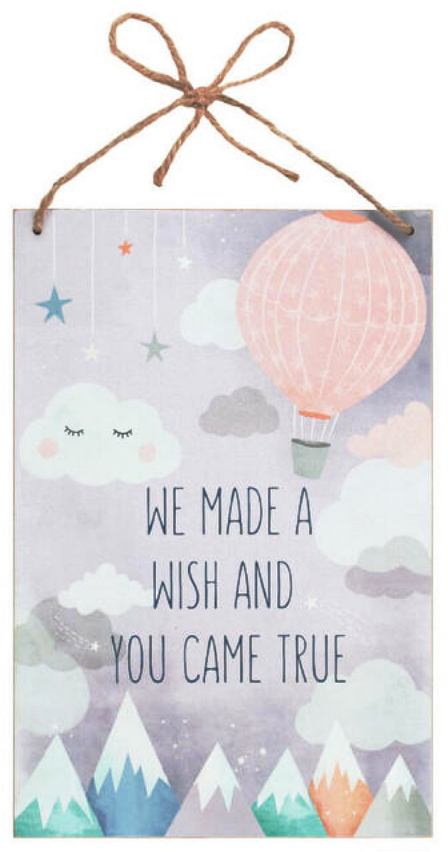 Decoratiebord - We made a wish and you came true - Baby - Hout - 20x30cm