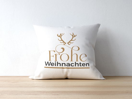 Kerst Kussen met tekst: Frohe Weihnachten | Kerst Decoratie | Kerst Versiering | Grappige Cadeaus | Geschenk | Sierkussen