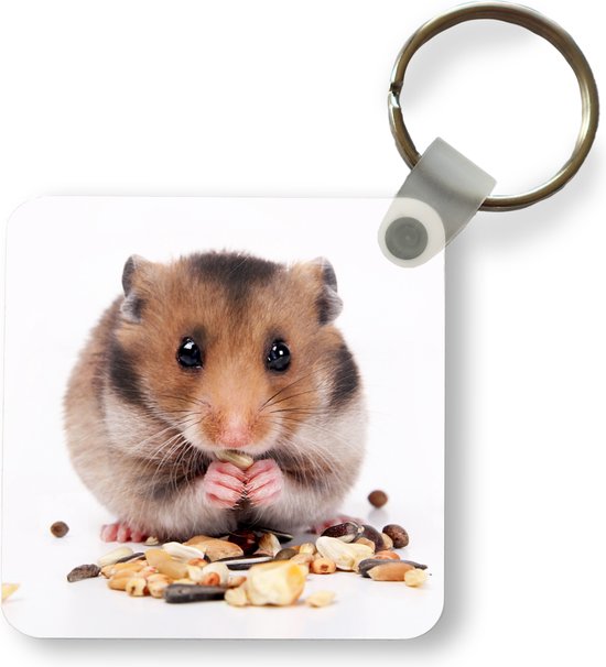 Sleutelhanger - hamster eet zaden - Plastic - Rond - Uitdeelcadeautjes