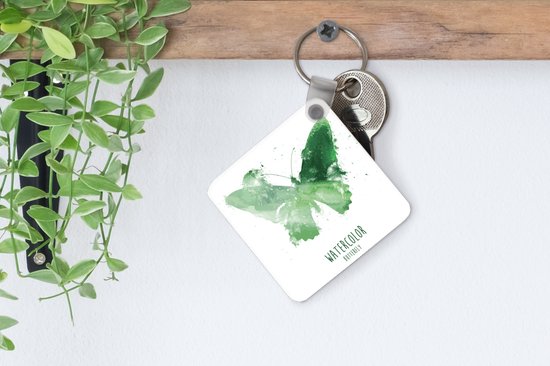 Porte-clés Papillon illustration - Une illustration d'un porte-clés papillon vert en plastique - Porte-clés carré avec photo