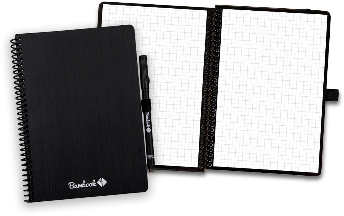 Bambook Classic uitwisbaar notitieboek - Softcover - A5 - Geruite pagina's - Duurzaam, herbruikbaar whiteboard schrift - Met 1 gratis stift