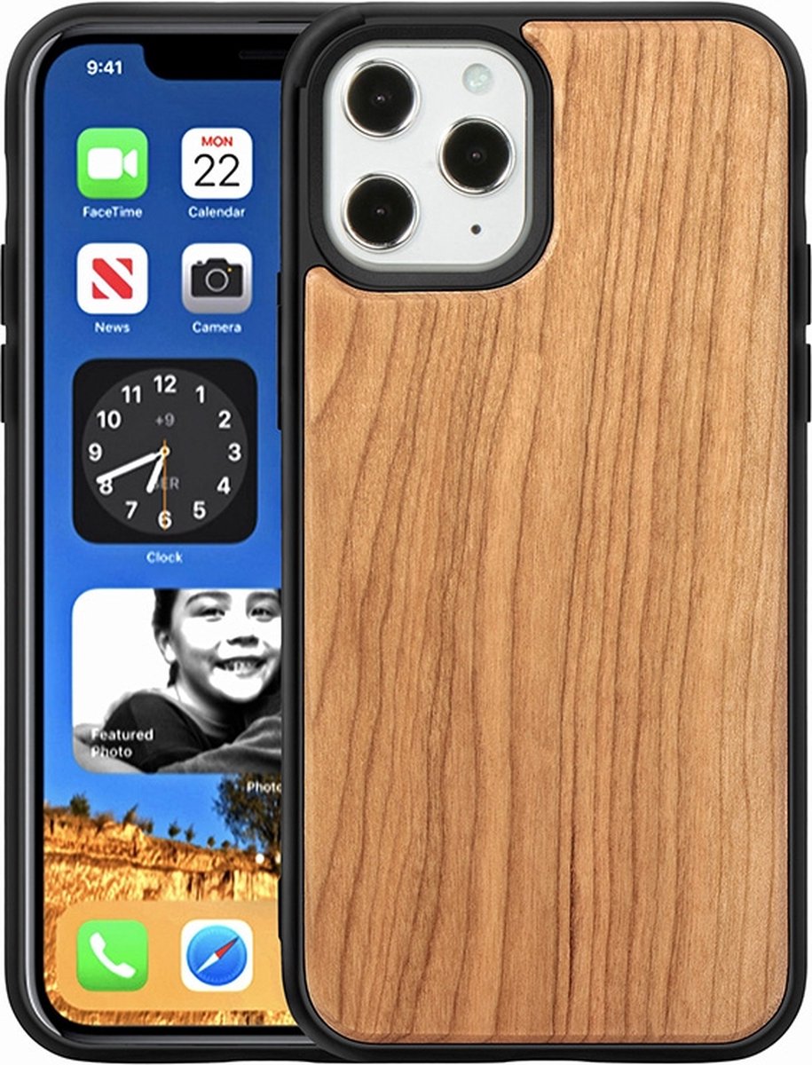 iPhone 13 Pro Max Hoesje Hout Echt Houten Telefoonhoesje voor iPhone