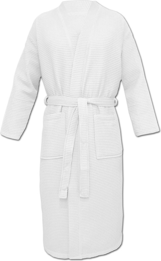 HOMELEVEL Piqué Badjas Reizen Badjas 100% katoen voor vrouwen en mannen aankleden toga Kimono Saunarobe Reizen aankleden toga Piquee Wafel Piqué Vrouwen Mannen Wit Maat 4XL