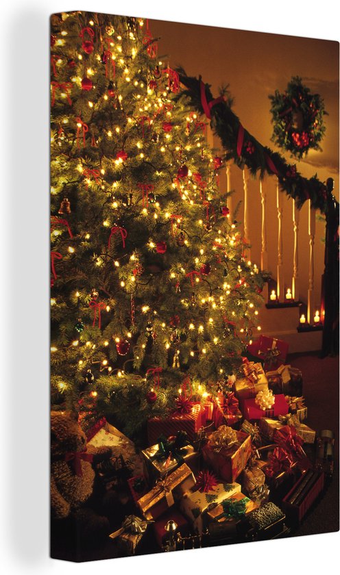 Canvas schilderij 90x140 cm - Wanddecoratie Kerstmis - Kerstboom - Kerstversiering - Muurdecoratie woonkamer - Slaapkamer decoratie - Kamer accessoires - Schilderijen - Kerstdecoratie voor Binnen - Kerstdecoratie Woonkamer - Kerstdecoratie in Huis