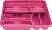 2x stuks bestekbak inzetbakken fuchsia roze met oplegbakje kunststof 40 x 31 x 7 cm - Keukenlade/besteklade inzetbakkenken