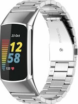 Stalen Smartwatch bandje - Geschikt voor Fitbit Charge 5 / Fitbit Charge 6 stalen band - zilver - Strap-it Horlogeband / Polsband / Armband