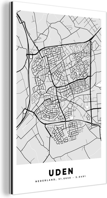 Wanddecoratie Metaal - Aluminium Schilderij Industrieel - Stadskaart - Uden - Grijs - Wit - 80x120 cm - Dibond - Foto op aluminium - Industriële muurdecoratie - Voor de woonkamer/slaapkamer - Plattegrond