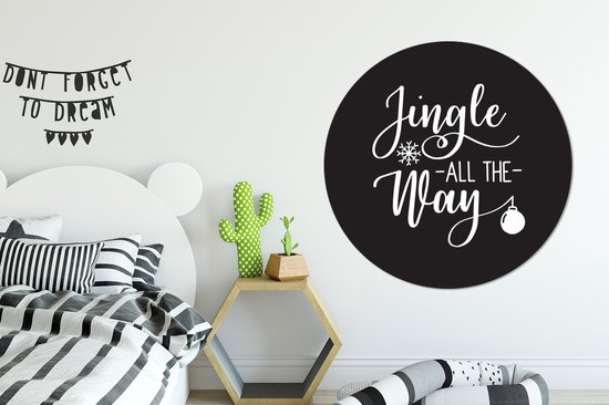 Citation de Noël Jingle tout le chemin sur fond noir Cercle mural aluminium - ⌀ 120 cm - peinture ronde - impression photo sur aluminium / dibond / cercle mural / cercle vivant / cercle de jardin (décoration murale)