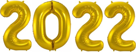 Ballon 2022 Happy New Year Versiering Oud en Nieuw Jaar Versiering Decoratie Cijfer Ballonnen Goud –Met Rietje