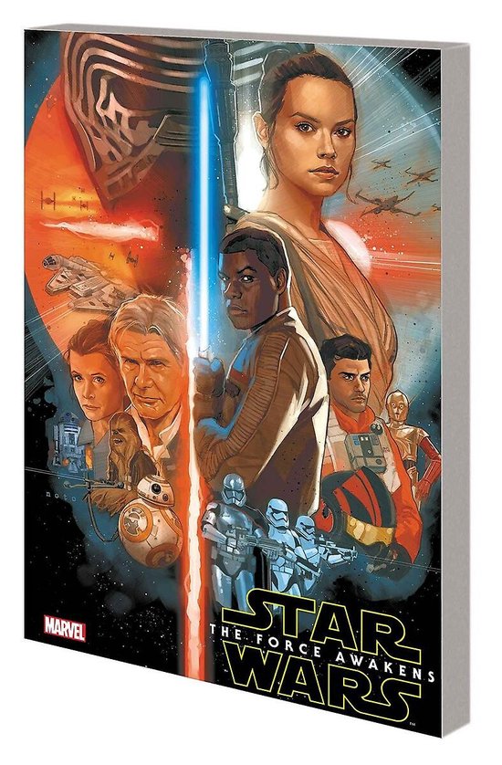 Star Wars: The Force Awakens filmposter met Rey, Finn, Han Solo, Kylo Ren en BB-8.