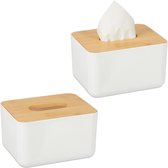 Relaxdays 2x tissue box - tissuehouder - tissuedoos - zakdoekjesdoos - bamboe deksel - wit