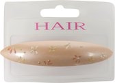 Haarspeld 9.0cm Ovaal met Bloemetjes en Glitter - Zalm