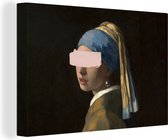 Canvas schilderij 140x90 cm - Wanddecoratie Meisje met de parel - Vermeer - Verf - Muurdecoratie woonkamer - Slaapkamer decoratie - Kamer accessoires - Schilderijen