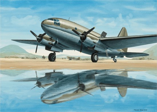Thijs Postma - TP Aviation Art - Vliegtuigposter - Curtiss C-46 Met Water Reflectie