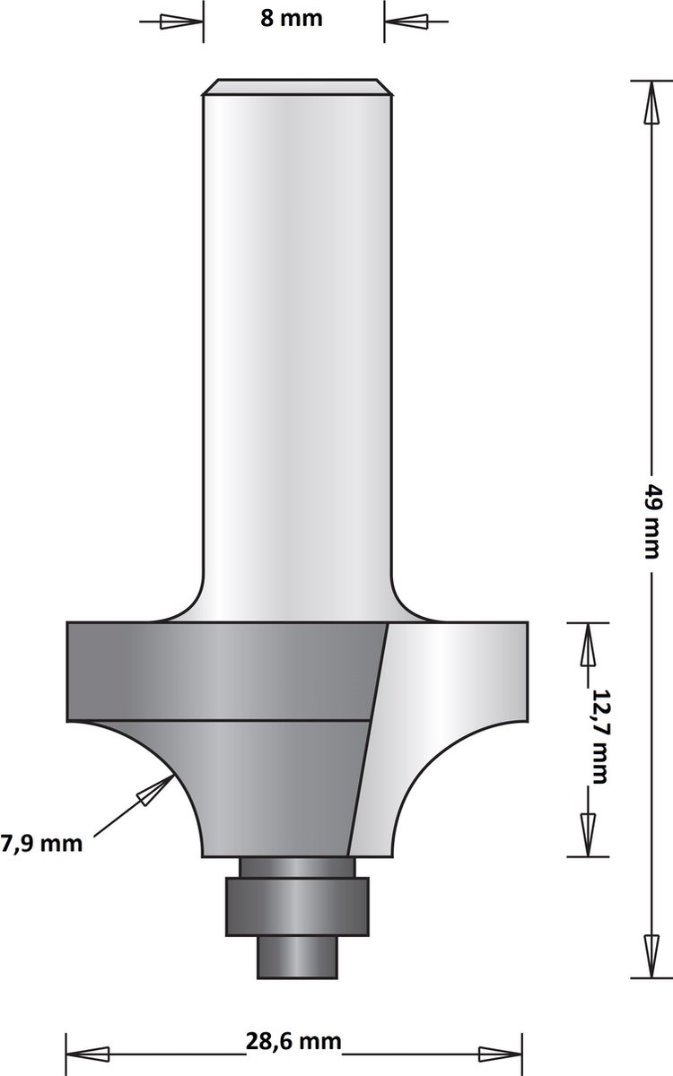Hitachi 8 mm afrondfrees met onderlager 28.6 x 49 x 7.9mm