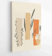 Earth tone boho gebladerte lijntekeningen tekenen met abstracte vorm. Abstract Plant Art-ontwerp voor print, omslag, behang, minimale en natuurlijke kunst aan de muur. 1 - Moderne